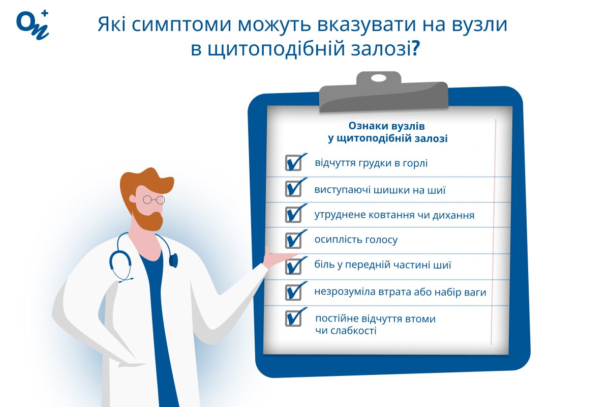 Які симптоми можуть вказувати на вузли в щитоподібній залозі?