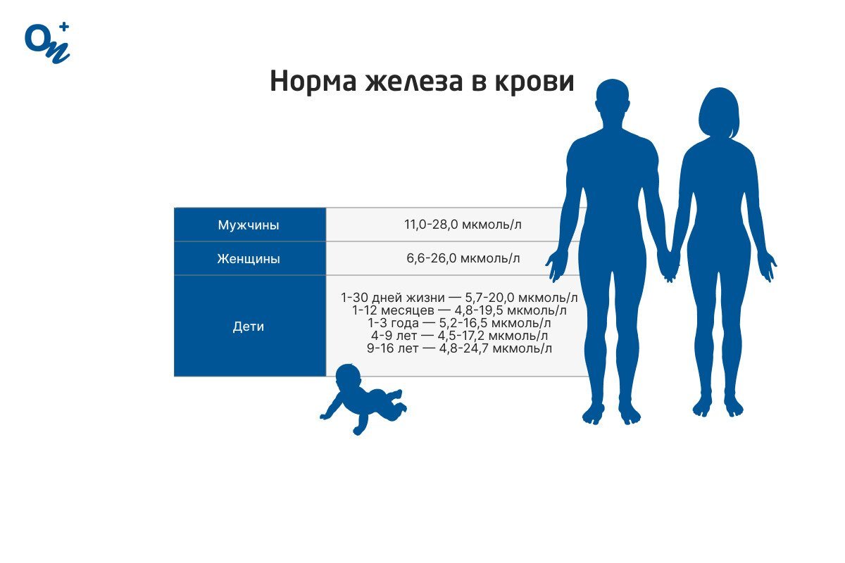 Таблица нормы железа в крови у мужчин, женщин и детей